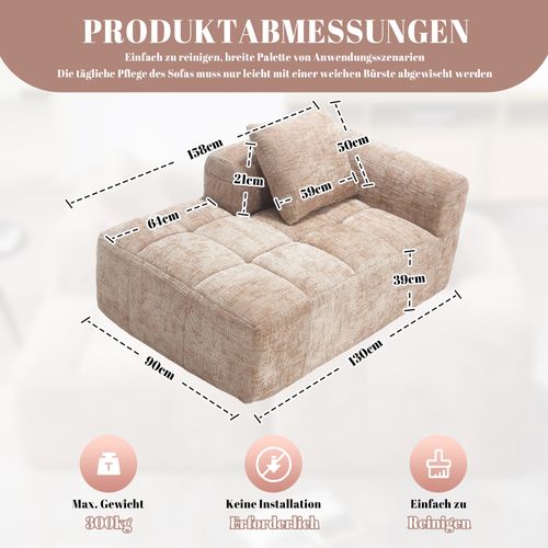 Canapé Chaiselongue En Tissu Doux Avec Coussins Et Poches Latérales, Couleur Kaki
