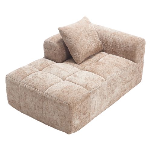 Canapé Chaiselongue En Tissu Doux Avec Coussins Et Poches Latérales, Couleur Kaki