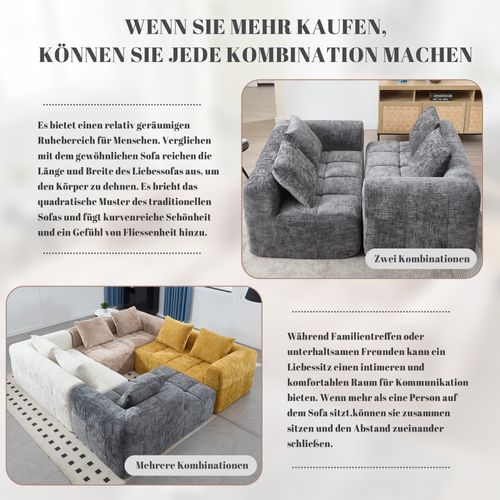 Canapé Confortable Pour 2 Personnes En Tissu Moelleux, Avec Coussin Et Poches Latérales, Gris