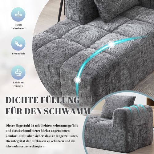 Canapé Chaiselongue Confortable, Tissu Doux, Avec Coussins Et Poches Latérales, Gris