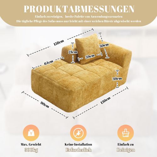 Canapé Chaiselongue Confortable, Sans Assemblage, Doux Avec Coussins, Poches Latérales, Jaune