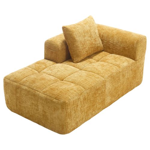 Canapé Chaiselongue Confortable, Sans Assemblage, Doux Avec Coussins, Poches Latérales, Jaune