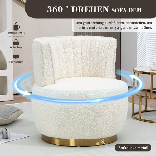 Chaise Tournante Moderne + Velours Teddy Doux + Dossier Confortable + Structure Solide, Blanche