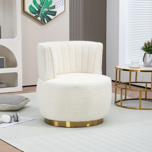 Chaise Tournante Moderne + Velours Teddy Doux + Dossier Confortable + Structure Solide, Blanche