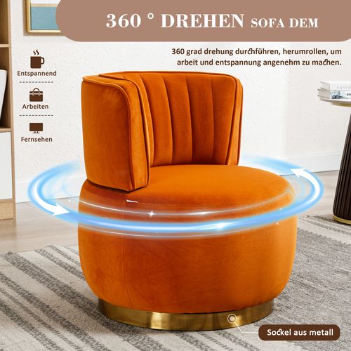 Chaise Tournante Moderne En Velours Doux Avec Dossier Confortable, Couleur Orange