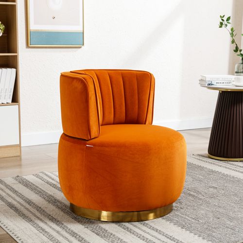 Chaise Tournante Moderne En Velours Doux Avec Dossier Confortable, Couleur Orange