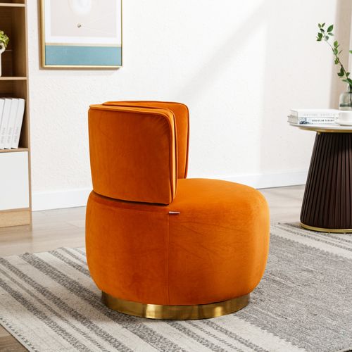 Chaise Tournante Moderne En Velours Doux Avec Dossier Confortable, Couleur Orange