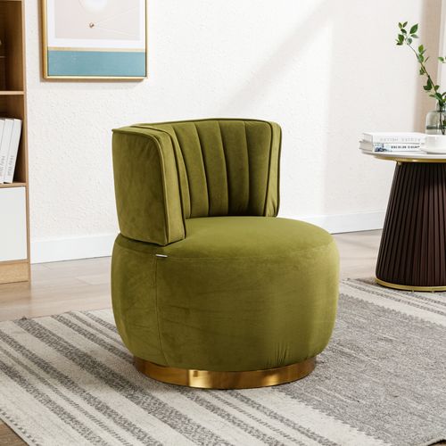 Chaise Pivotante Moderne En Velours Doux Avec Dossier Confortable Et Structure Stable, Olivâtre