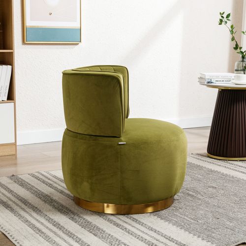Chaise Pivotante Moderne En Velours Doux Avec Dossier Confortable Et Structure Stable, Olivâtre