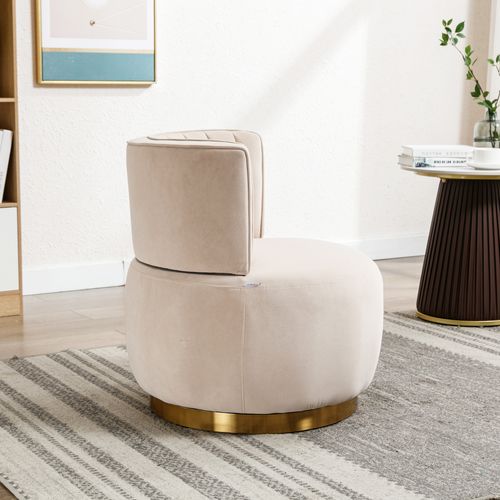 Fauteuil Pivotant Moderne En Velours Doux Avec Dossier Confortable, Beige
