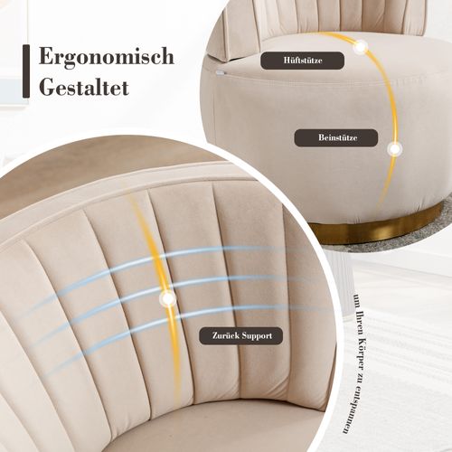 Fauteuil Pivotant Moderne En Velours Doux Avec Dossier Confortable, Beige