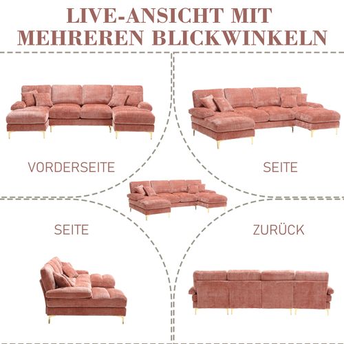 Sofa Sectionnel U En Chenille Moderne Avec Sièges Doubles, Rose