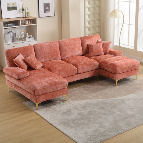 Sofa Sectionnel U En Chenille Moderne Avec Sièges Doubles, Rose