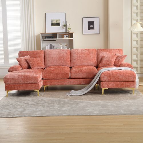 Sofa Sectionnel U En Chenille Moderne Avec Sièges Doubles, Rose