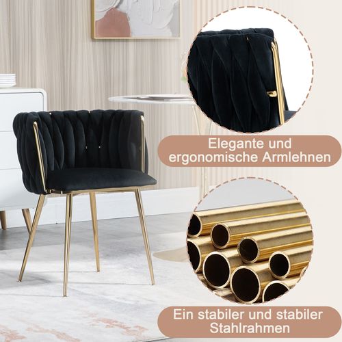 Chaises Salle à Manger Velours Et Métal 2 Pièces Tressage Élégant, Coussin Doux, Non Spécifié