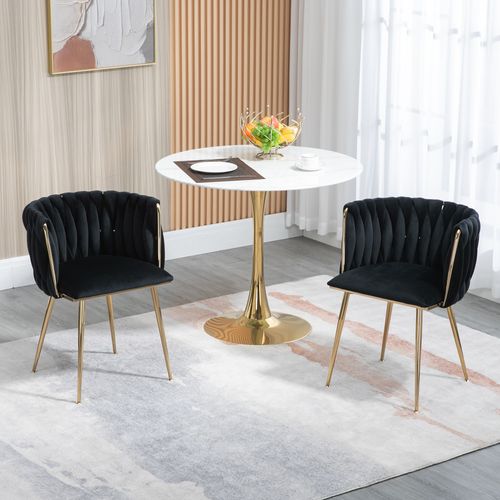 Chaises Salle à Manger Velours Et Métal 2 Pièces Tressage Élégant, Coussin Doux, Non Spécifié