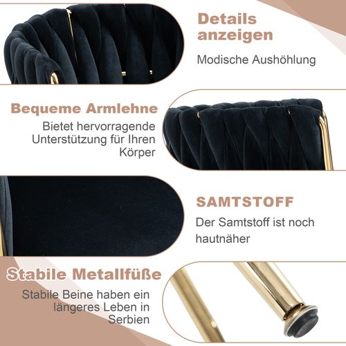 Chaises Salle à Manger Velours Et Métal 2 Pièces Tressage Élégant, Coussin Doux, Non Spécifié