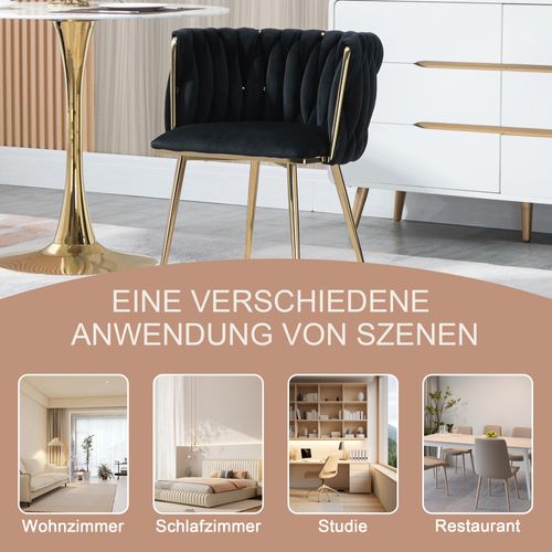 Chaises Salle à Manger Velours Et Métal 2 Pièces Tressage Élégant, Coussin Doux, Non Spécifié