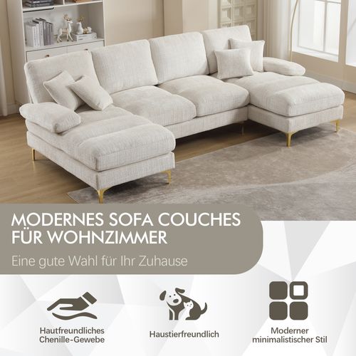 Canapé D'angle En Chenille Moderne Avec Sièges Double Confort, Idéal Pour Salon Ou Bureau