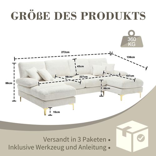 Canapé D'angle En Chenille Moderne Avec Sièges Double Confort, Idéal Pour Salon Ou Bureau