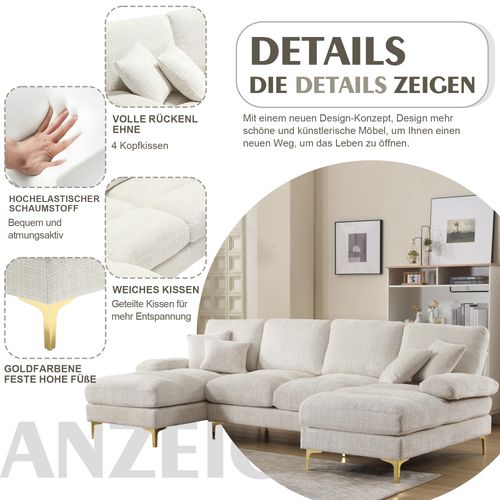 Canapé D'angle En Chenille Moderne Avec Sièges Double Confort, Idéal Pour Salon Ou Bureau
