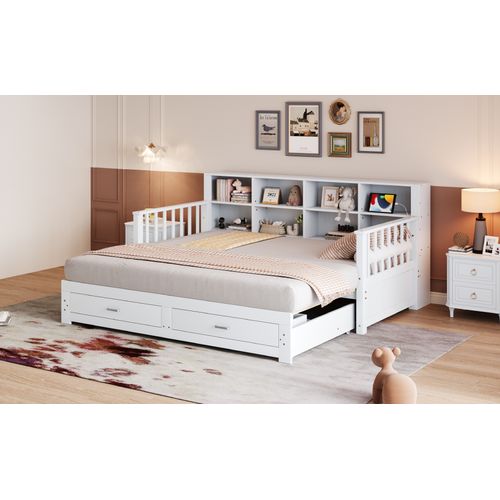 Lit Extensible Bois Massif 90/180x190 Cm Avec Tiroirs Sommier Prises Latérales Blanc