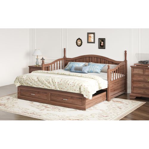 Lit Extensible Bois Massif 90/180x190 Cm Colonnes Romaines Dossier Courbé Tiroirs Noyer