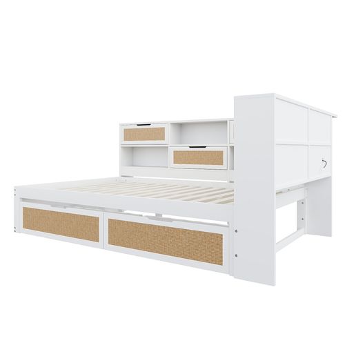 Canapé-lit 140x200 Cm Avec Tiroir Nombreux Rangements Prise USB Blanc