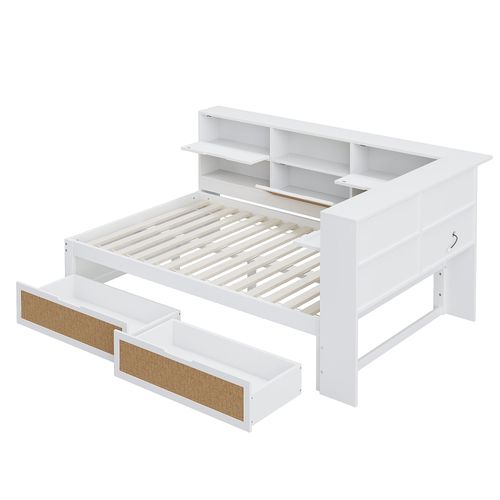 Canapé-lit 140x200 Cm Avec Tiroir Nombreux Rangements Prise USB Blanc