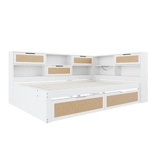 Canapé-lit 140x200 Cm Avec Tiroir Nombreux Rangements Prise USB Blanc