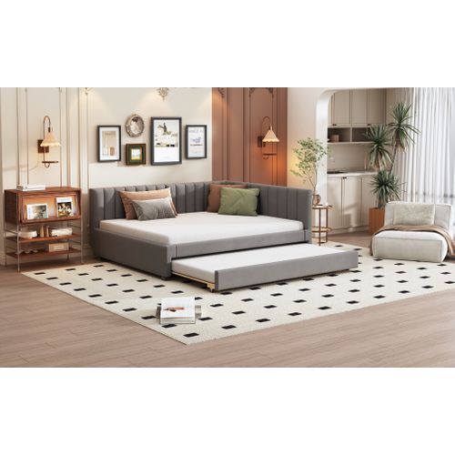 Lit Tapissé 140x200 Cm Canapé Extensible Lit Multifonction Tissu Velours Gris