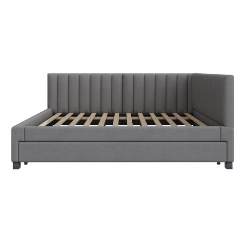 Lit Tapissé 140x200 Cm Canapé Extensible Lit Multifonction Tissu Velours Gris