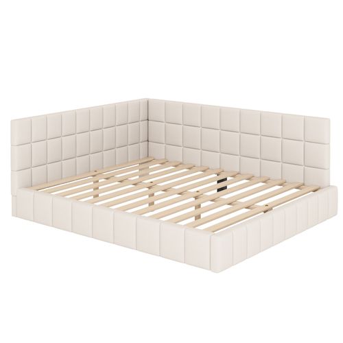 Canapé-lit Tapissé 160x200 Cm Lit Multifonction Avec Sommier Tissu Velours Beige