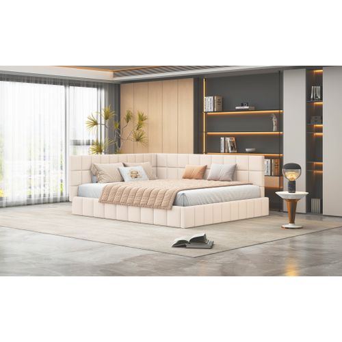 Canapé-lit Tapissé 160x200 Cm Lit Multifonction Avec Sommier Tissu Velours Beige