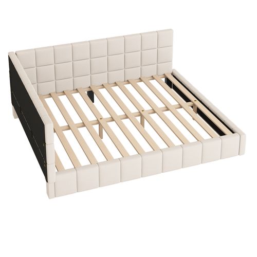 Canapé-lit Tapissé 160x200 Cm Lit Multifonction Avec Sommier Tissu Velours Beige