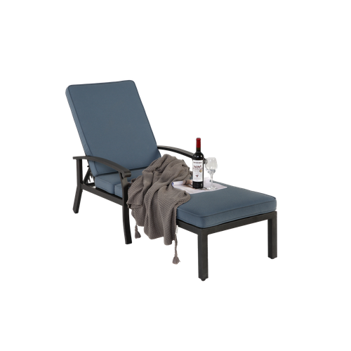 Chaise Longue En Aluminium Avec Coussin En Coton, Inclinable, Résistant à La Rouille, Coussin Bleu