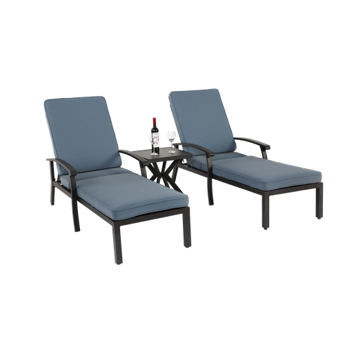 Chaise Longue En Aluminium Avec Coussin En Coton, Inclinable, Résistant à La Rouille, Coussin Bleu