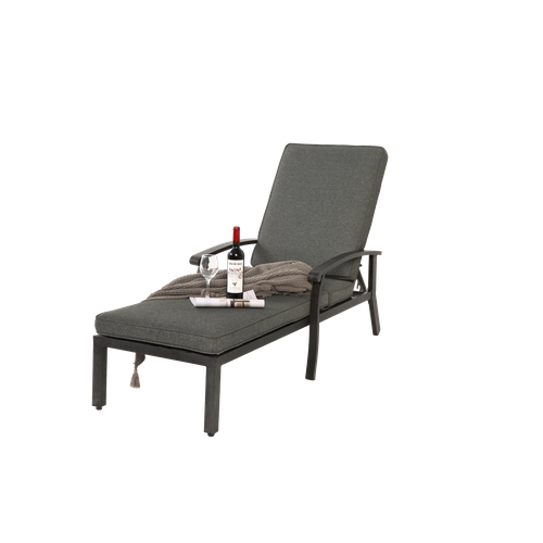 Chaise Longue En Aluminium Résistant à La Rouille Avec Coussin En Coton, Réglable, Gris