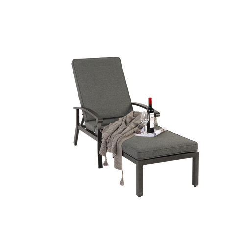 Chaise Longue En Aluminium Résistant à La Rouille Avec Coussin En Coton, Réglable, Gris