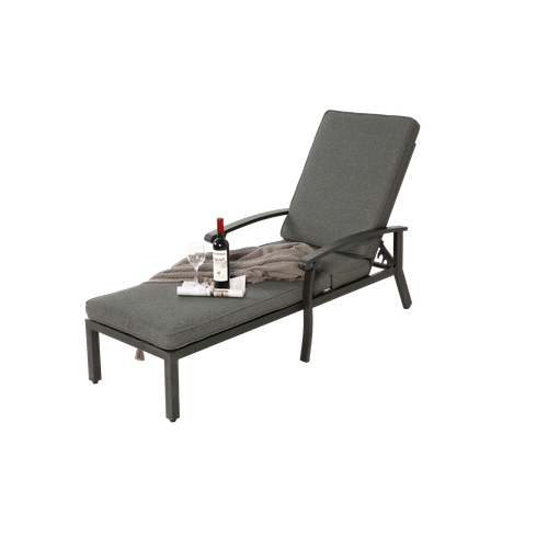 Chaise Longue En Aluminium Résistant à La Rouille Avec Coussin En Coton, Réglable, Gris