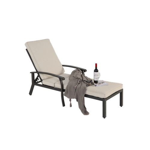 Chaise Longue Lounge En Aluminium Résistant à La Rouille Avec Coussin En Coton, Adjustable, Beige