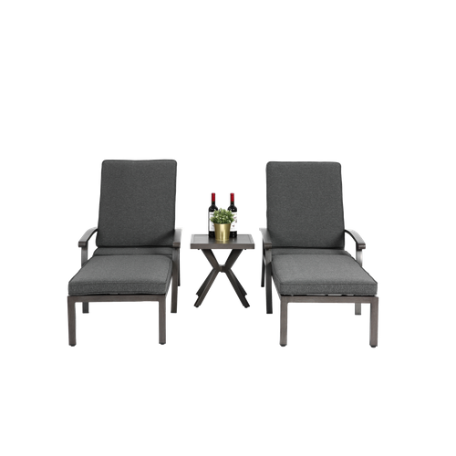 Chaise Longue En Aluminium Résistant à La Rouille Avec Coussin En Coton, Réglable, Gris