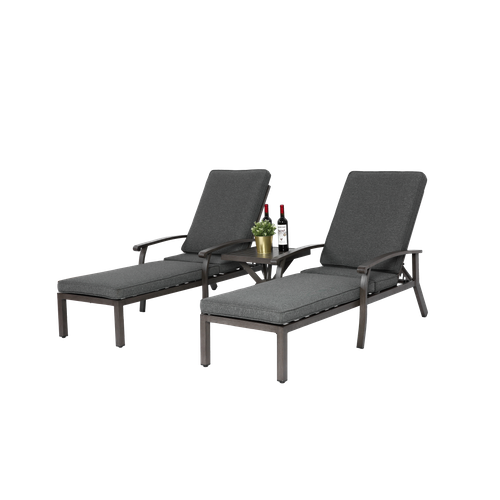 Chaise Longue En Aluminium Résistant à La Rouille Avec Coussin En Coton, Réglable, Gris