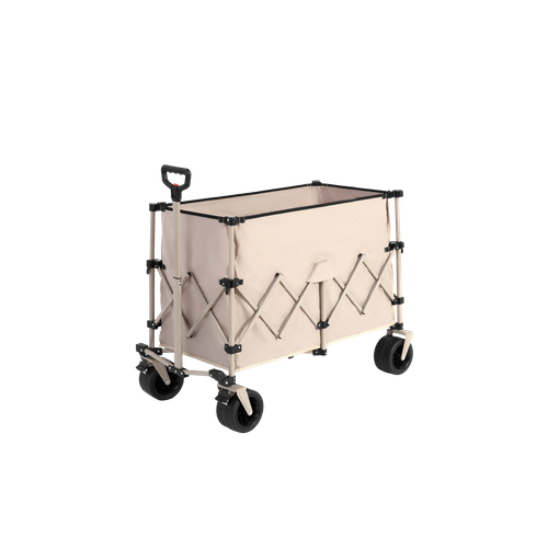 Chariot De Plage Pliable, Capacité 220lbs, Avec Grandes Roues, Beige, Pour Utilisation Extérieure
