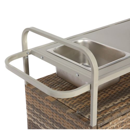 Chariot Bar Extérieur Résine, Acier 110×50×90 Cm Avec Seau à Glace, Roues Verrouillables