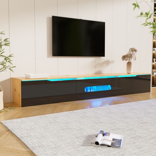 Meuble TV Mdf 180cm Mural LED 16 Couleurs Finition Brillante, Blanc