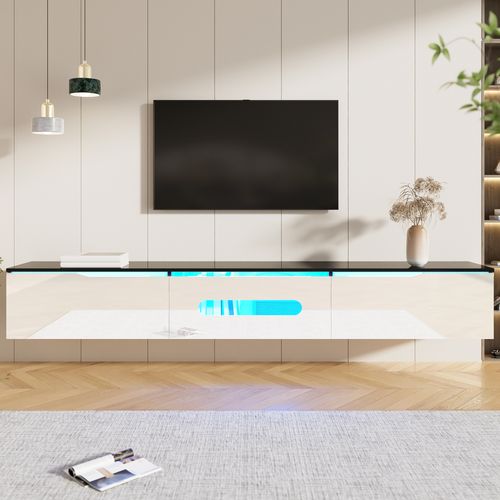 Meuble TV Mdf 180cm Mural LED 16 Couleurs Finition Brillante, Noir Et Blanc