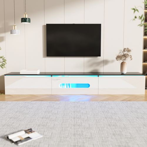 Meuble TV Mdf 180cm Mural LED 16 Couleurs Finition Brillante, Noir Et Blanc