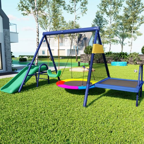 Set De Balançoire Extérieur Multifonction En Plastique Avec Toboggan, Trampoline, Nid