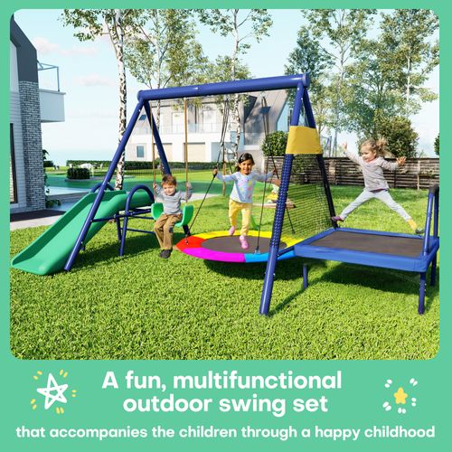 Set De Balançoire Extérieur Multifonction En Plastique Avec Toboggan, Trampoline, Nid
